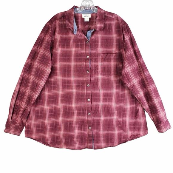 Ariat Shirt Mens Size XXL Button Down Red Plaid Long Sleeve Canvas - Picture 2 of 8